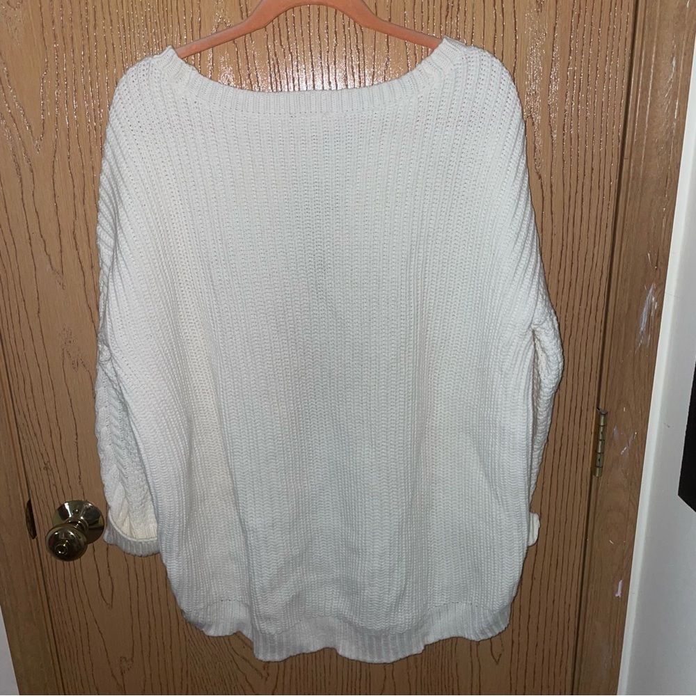 Express White Crew Neck Cable Knit Sweater - Picture 3 of 3